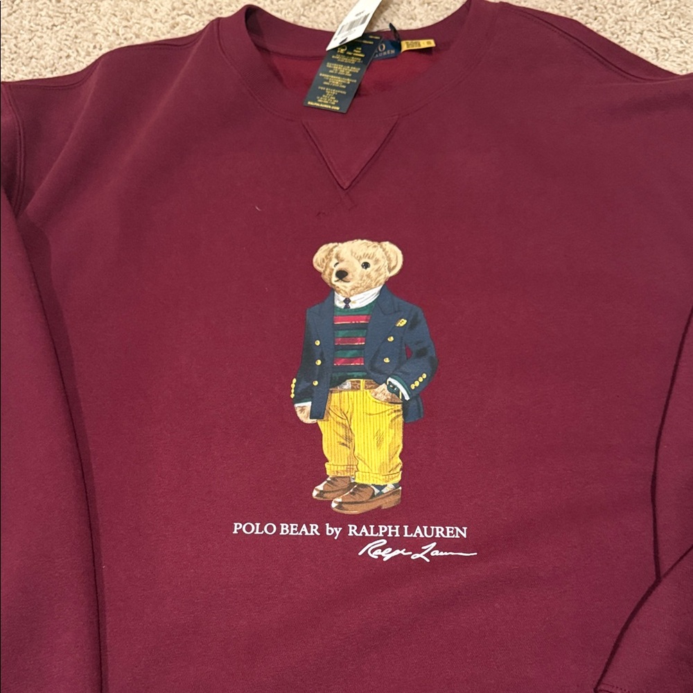 NWT Ralph Lauren Men's Maroon Sweater with Bear Motif